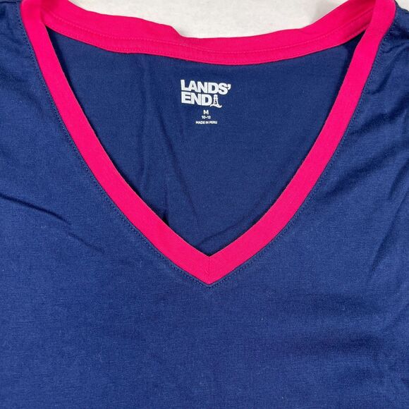 Lands End Womens Colorblock V-Neck Tee Medium Casual Soft Cotton Short Sleeve - Picture 3 of 9
